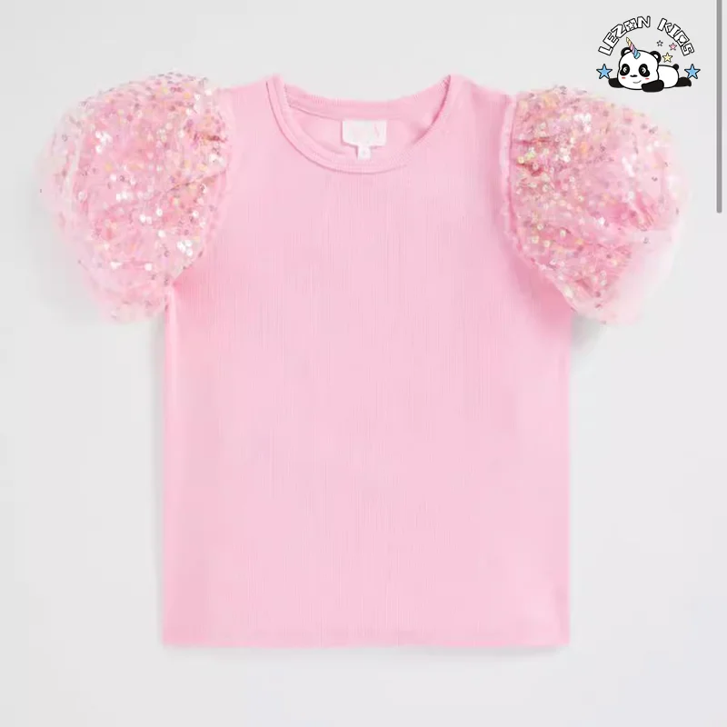 LEZONKIDS - Summer Casual Two Piece Set Sequin Printed T-Shirt with Skirt Girl Clothes Girls Clothing Sets